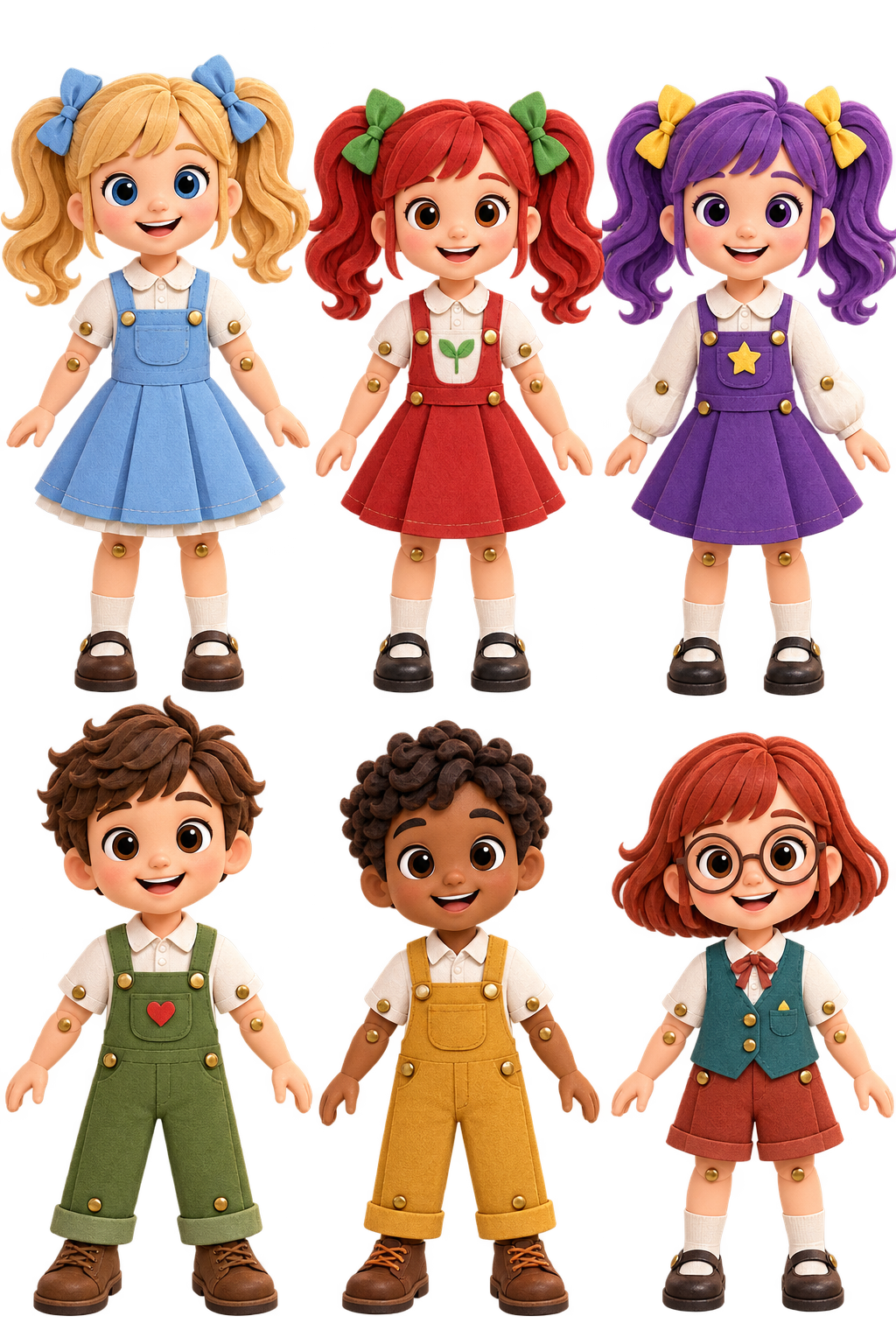 Six colourful papercut companions ready for the sideshow alley